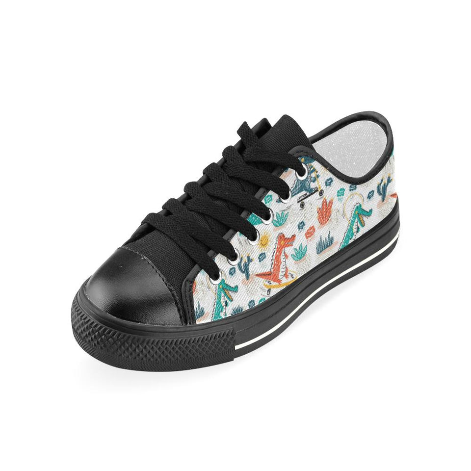 Cute Crocodile Pattern Kids' Boys' Girls' Low Top Canvas Shoes Black