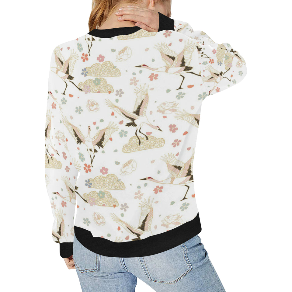 Beautiful Japanese cranes pattern Women's Crew Neck Sweatshirt