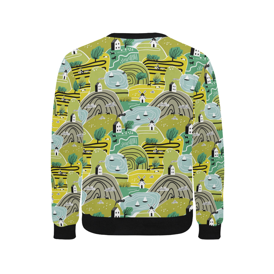 Hand drawn windmill pattern Men's Crew Neck Sweatshirt