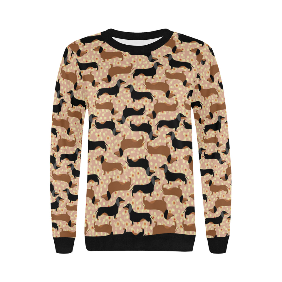 Dachshund floral background Women's Crew Neck Sweatshirt