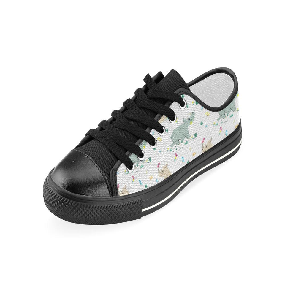 Cute Rhino pattern Kids' Boys' Girls' Low Top Canvas Shoes Black