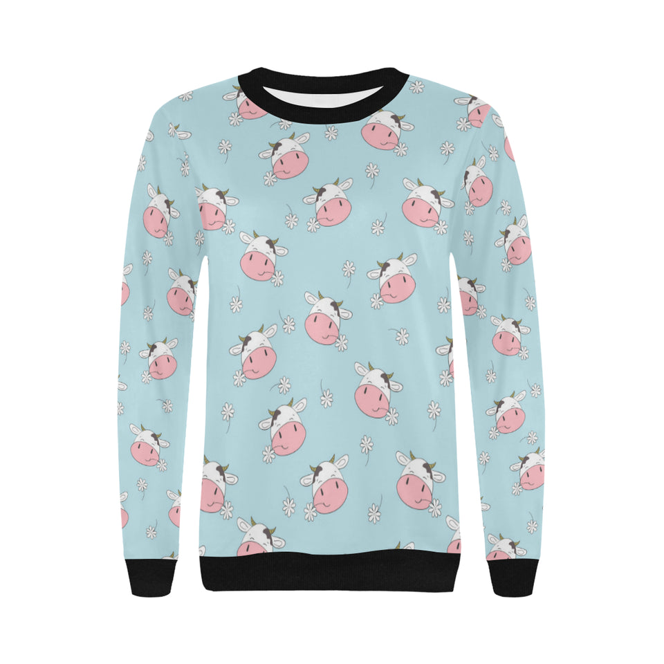 Cute cow flower pattern Women's Crew Neck Sweatshirt