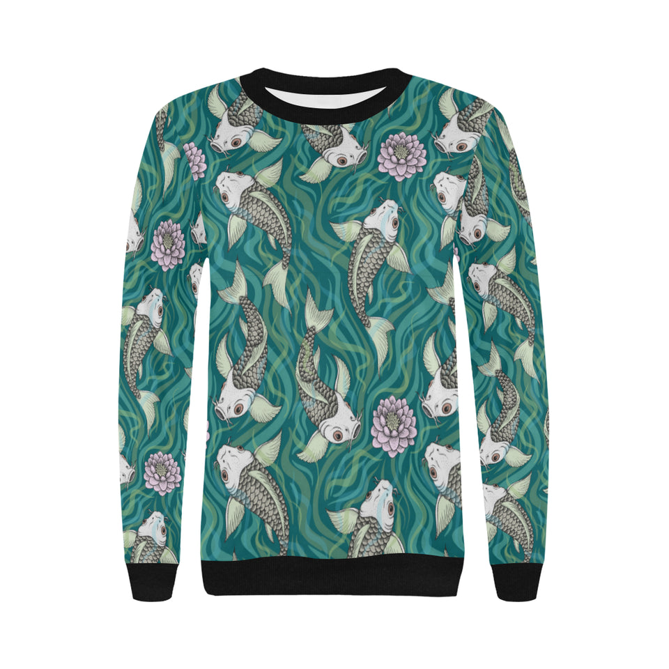 Koi Fish Carp Fish lotus pattern Women's Crew Neck Sweatshirt