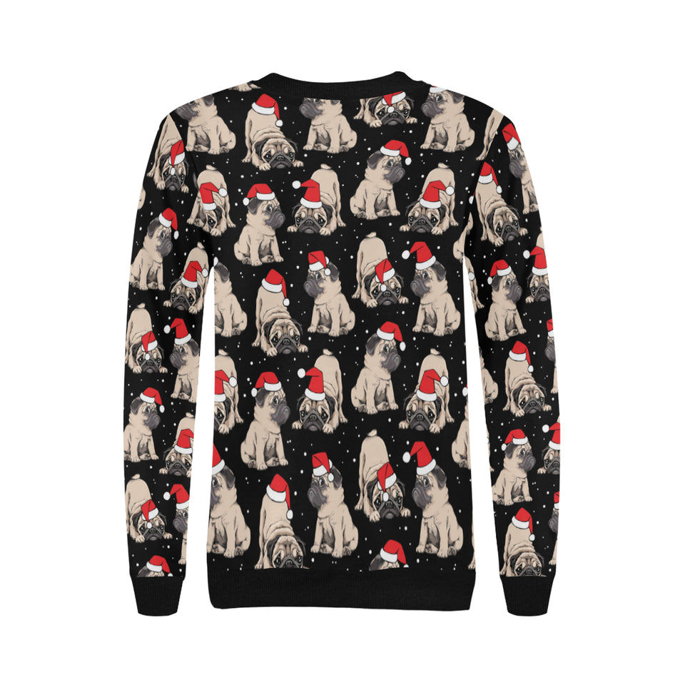 Christmas Pugs Santa_s red cap pattern Women's Crew Neck Sweatshirt