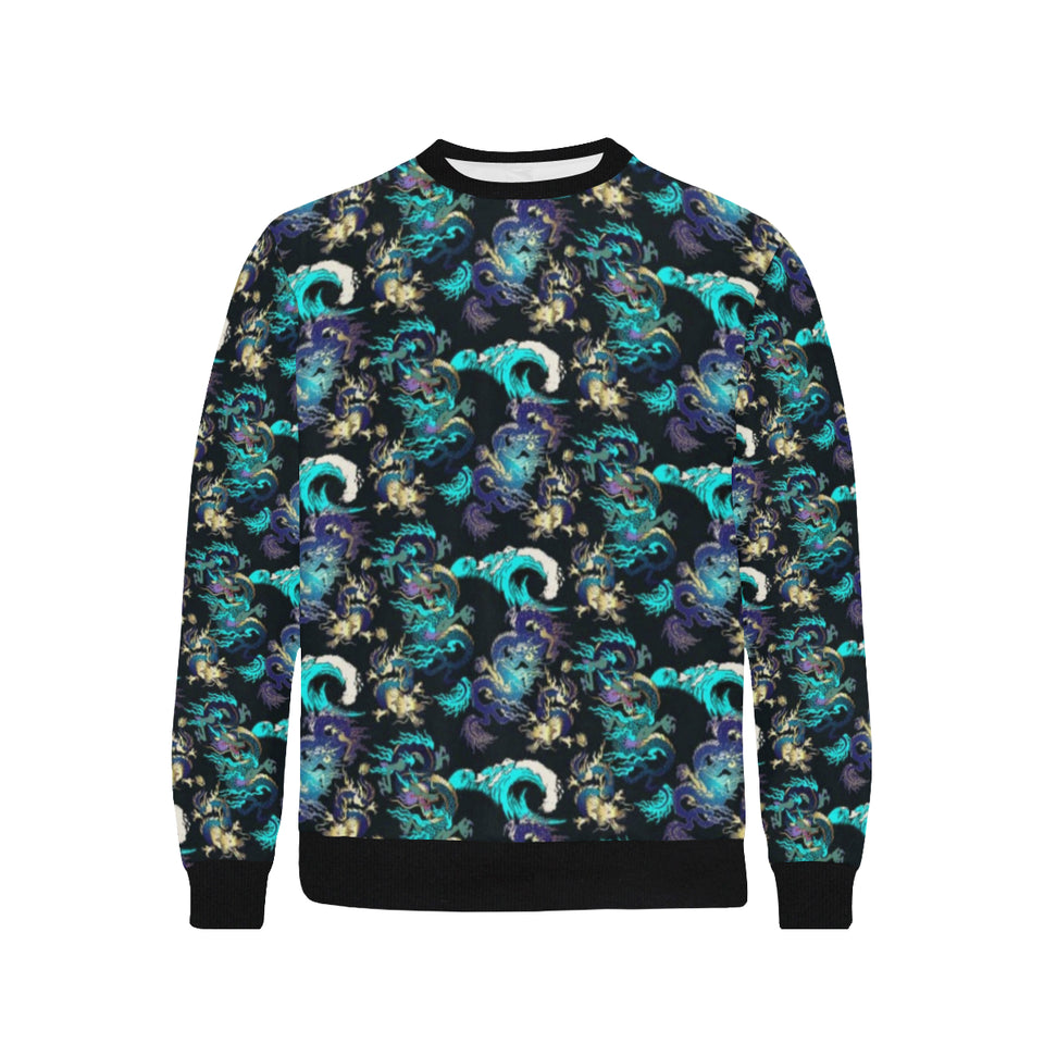 Dragon sea wave pattern Men's Crew Neck Sweatshirt
