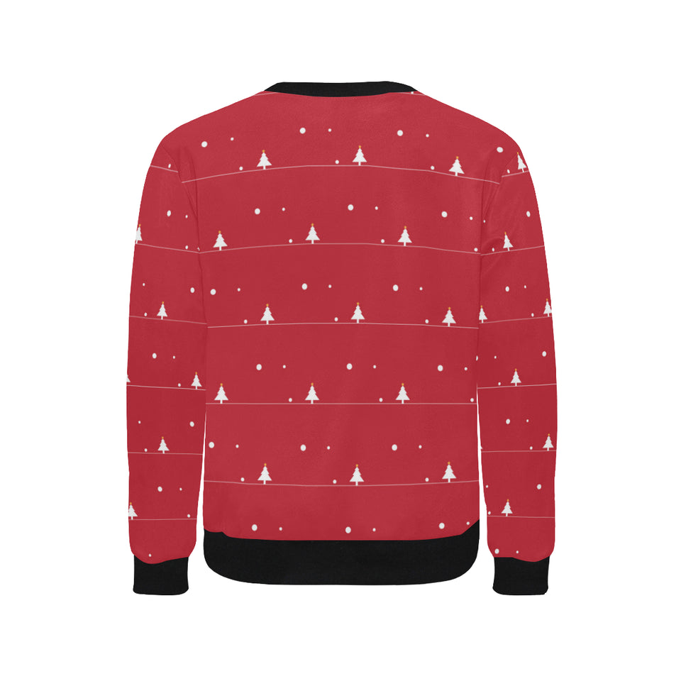 Christmas tree star snow red background Men's Crew Neck Sweatshirt
