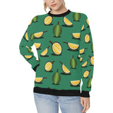 Durian pattern green background Women's Crew Neck Sweatshirt