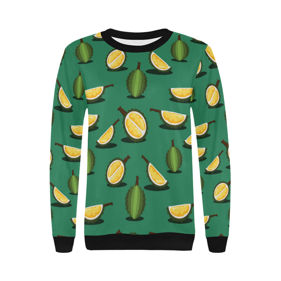 Durian pattern green background Women's Crew Neck Sweatshirt