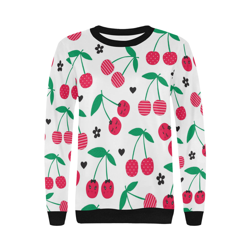 cherry pattern white background Women's Crew Neck Sweatshirt