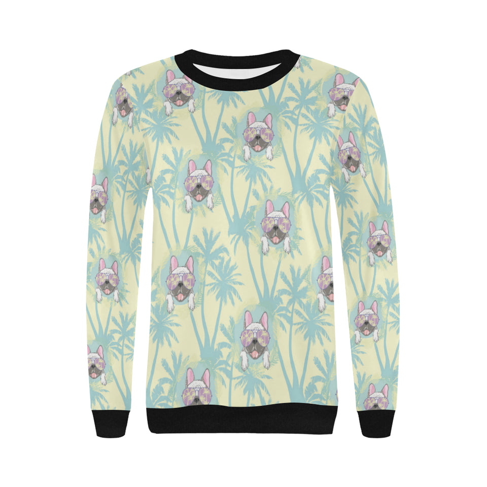 French bulldog hawaii blackground Women's Crew Neck Sweatshirt