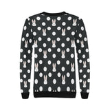 Cute white rabbit polka dots black background Women's Crew Neck Sweatshirt