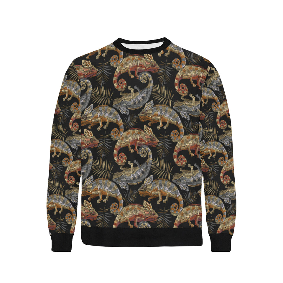 Chameleon lizard tropical leaves palm tree Men's Crew Neck Sweatshirt