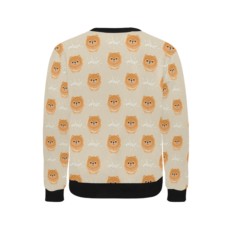 Cute brown pomeranian puppy on blue Men's Crew Neck Sweatshirt