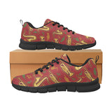 Saxophone cornet pattern red background Women's Sneaker Shoes