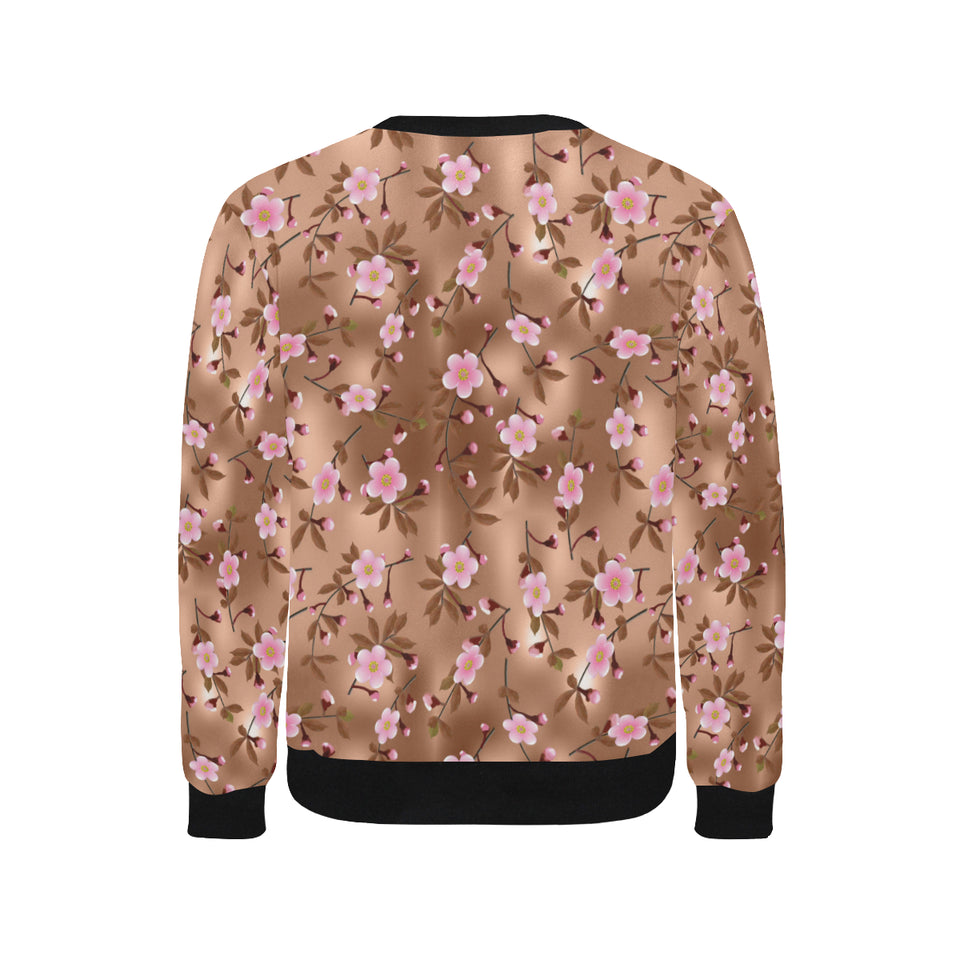 Pink sakura cherry blossom drak brown background Men's Crew Neck Sweatshirt