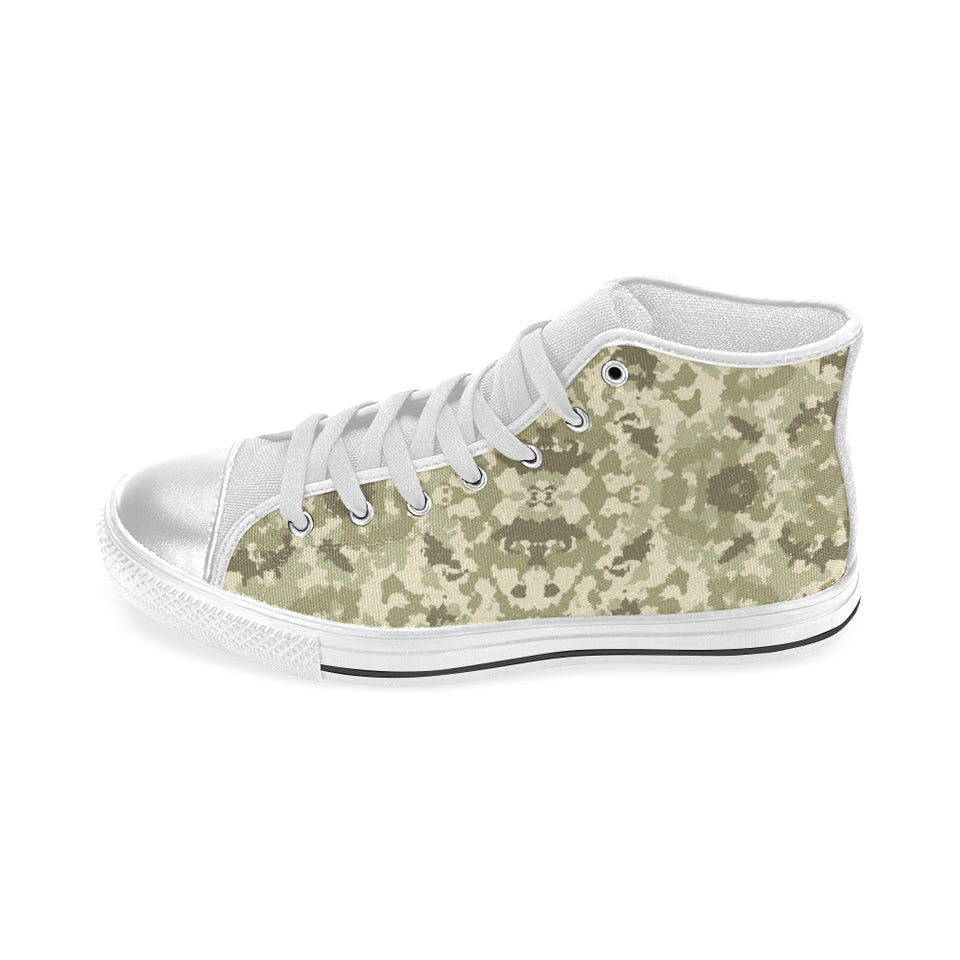 Light Green camouflage pattern Women's High Top Canvas Shoes White
