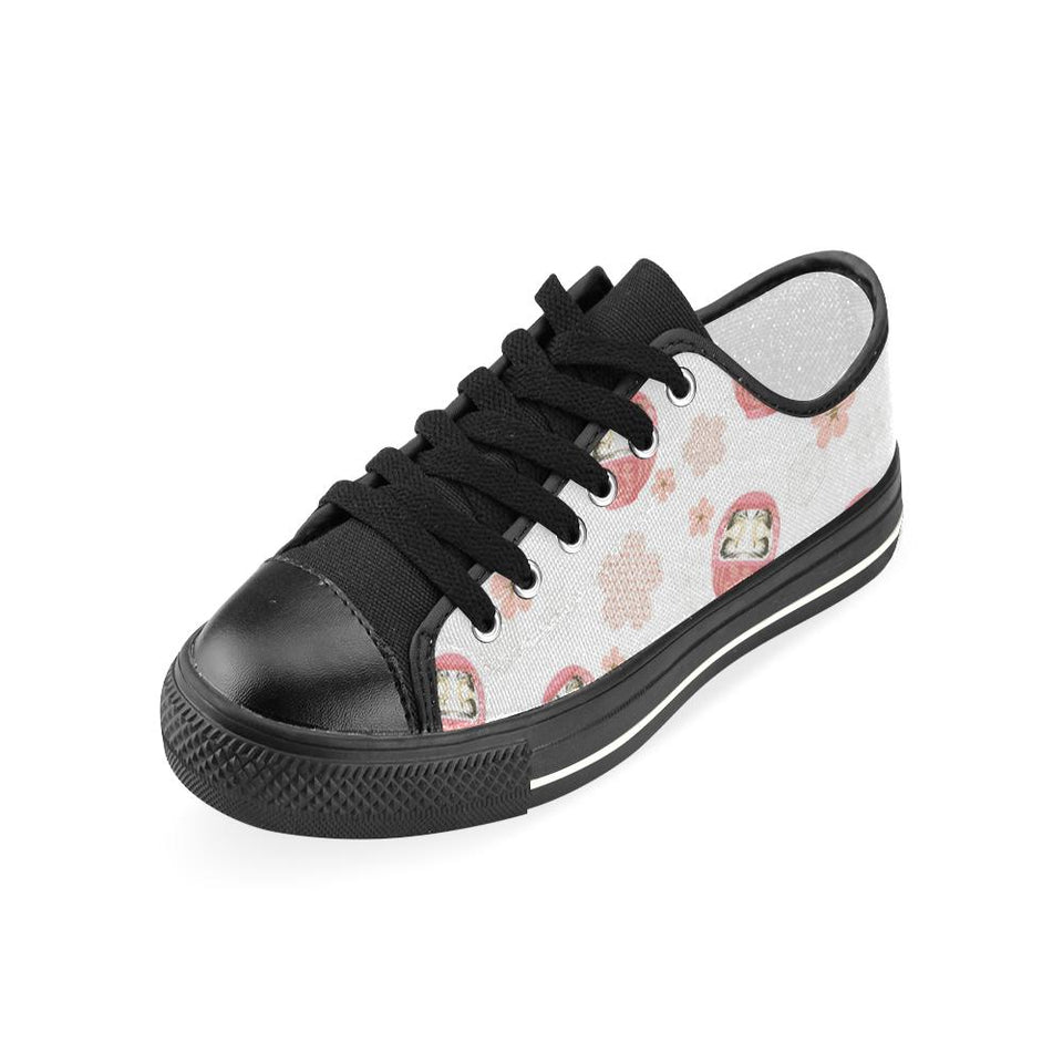 Daruma japanese wooden doll cherry blossom flower Kids' Boys' Girls' Low Top Canvas Shoes Black