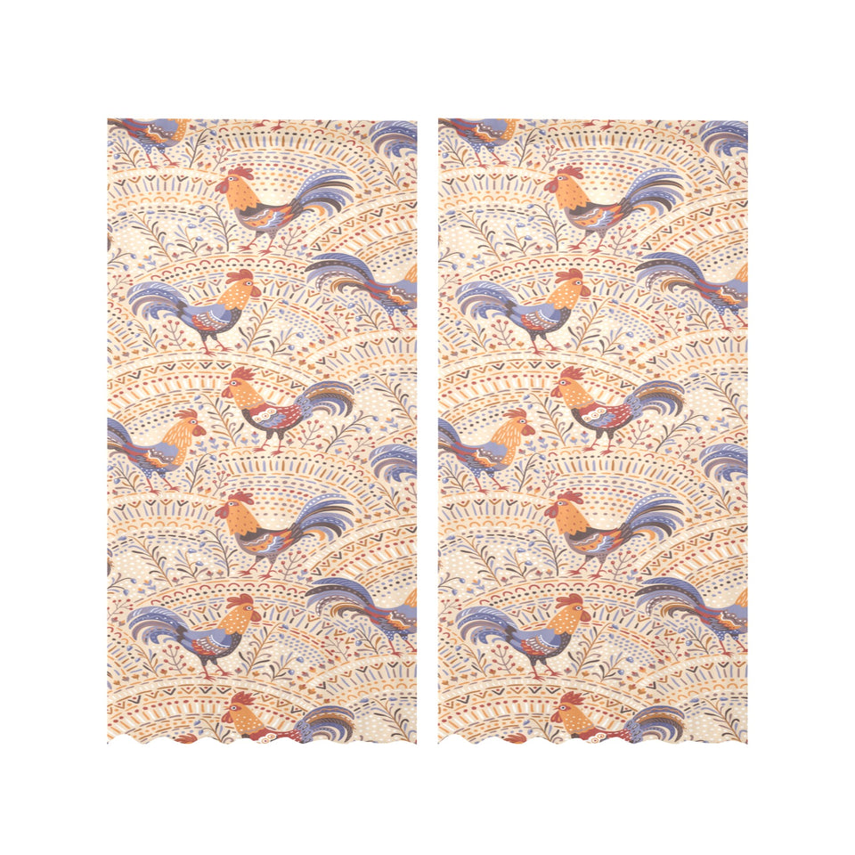 Cute rooster chicken cock floral ornament backgrou Gauze Curtain