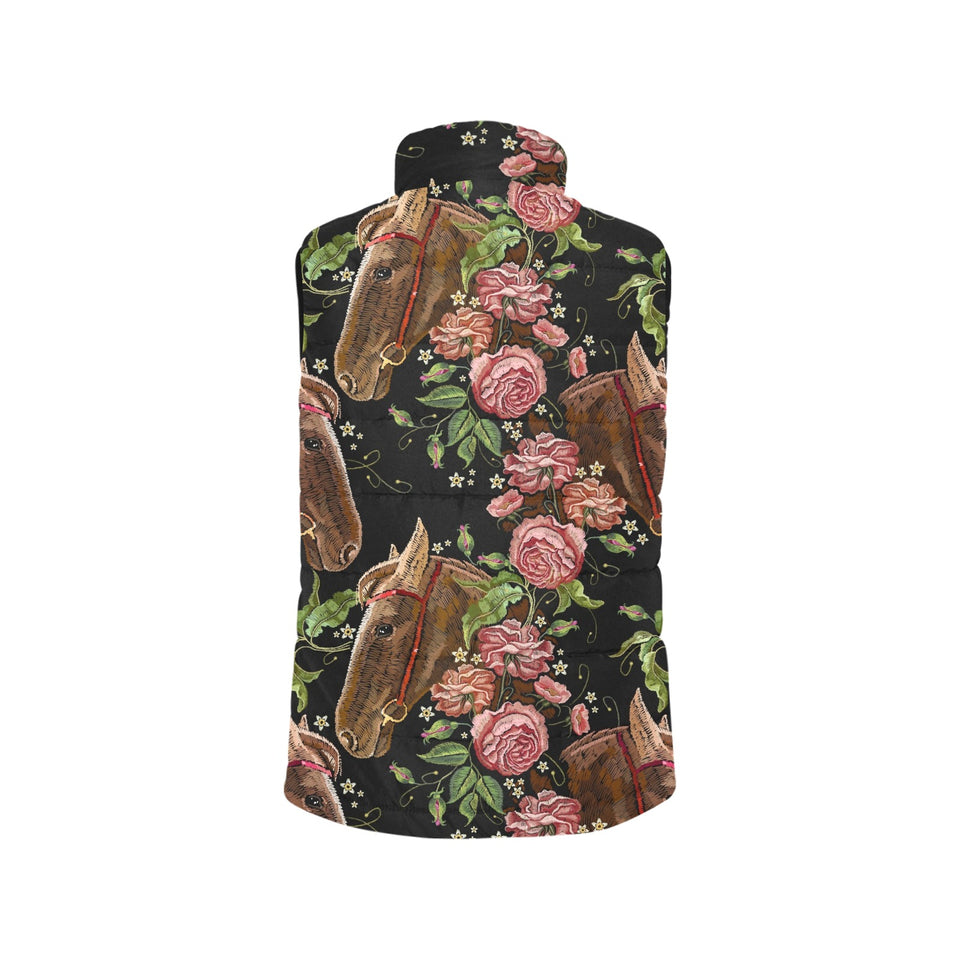 Horse head wild roses pattern Men's Padded Vest