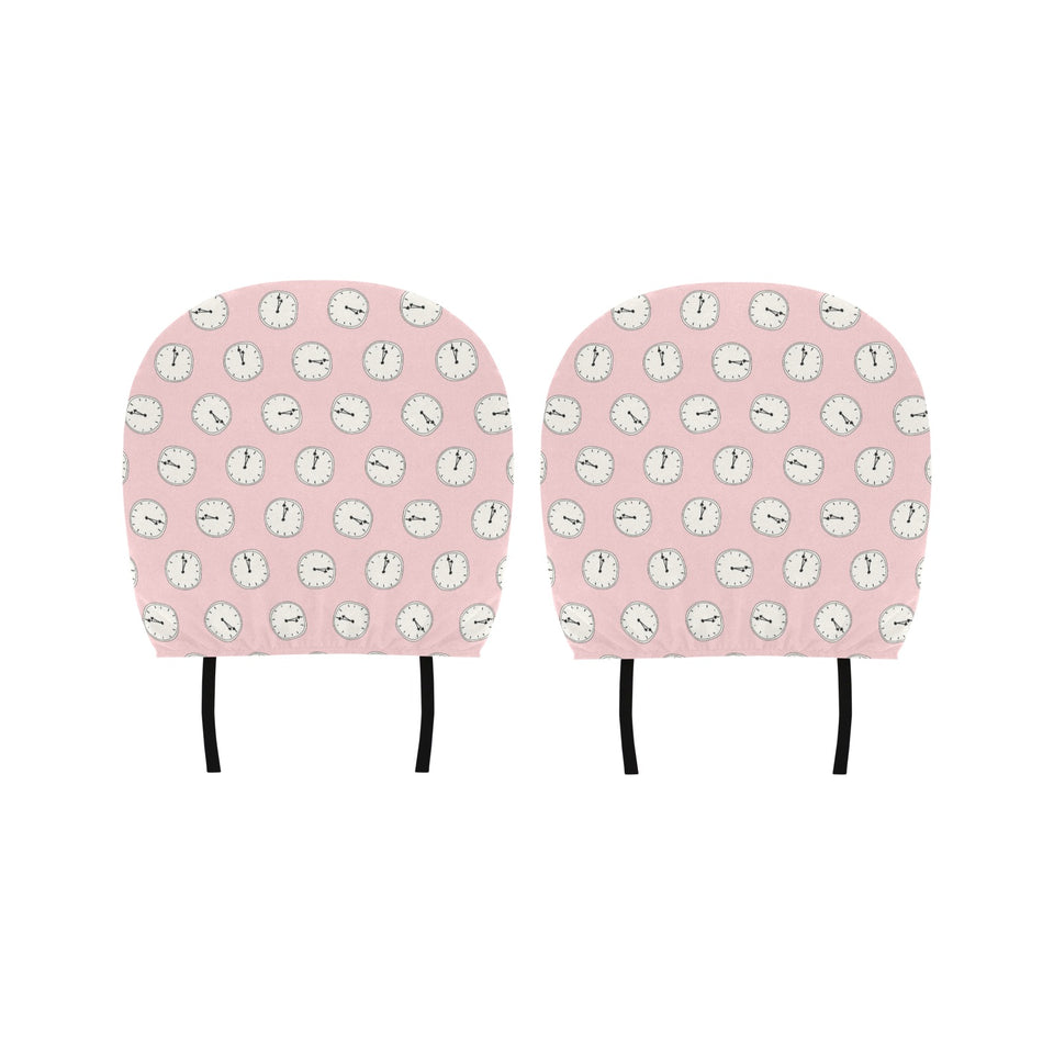 Clock pattern pink blackground Car Headrest Cover