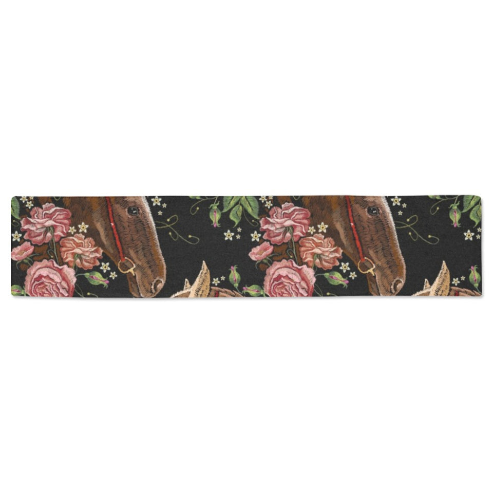 Horse head wild roses pattern Table Runner