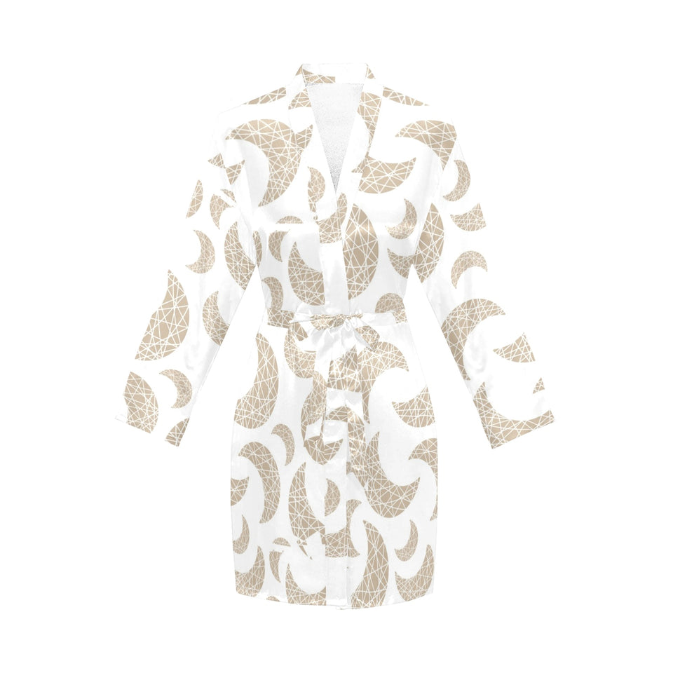 Cool gold moon abstract pattern Women's Long Sleeve Belted Night Robe
