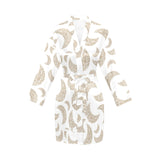 Cool gold moon abstract pattern Women's Long Sleeve Belted Night Robe