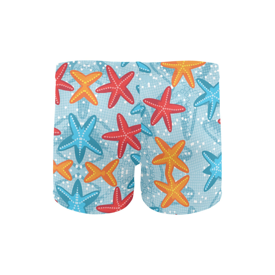 Blue red orange starfish pattern Men's Swimming Trunks