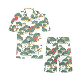 Bonsai red sun japanese pattern Men's V-Neck Short Pajama Set