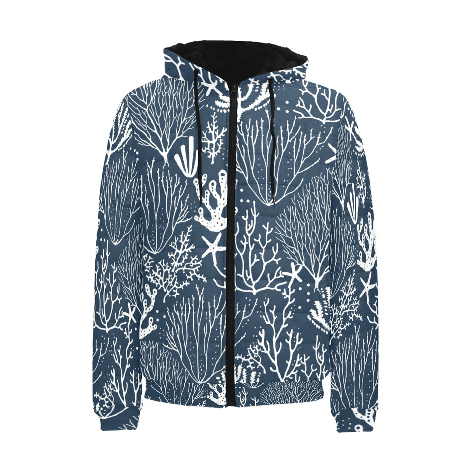 Coral Reef Pattern Print Design 05 Men's Padded Hooded Jacket
