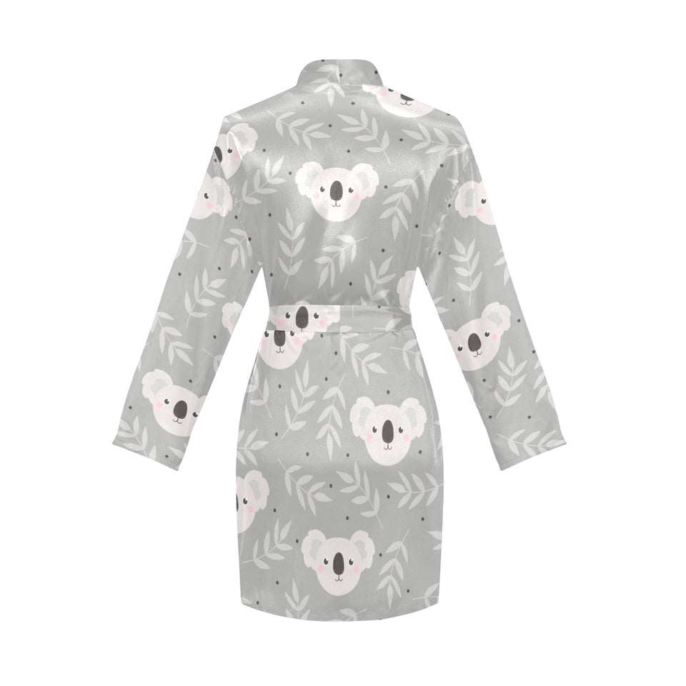 Cute koala leaves pattern Women's Long Sleeve Belted Night Robe
