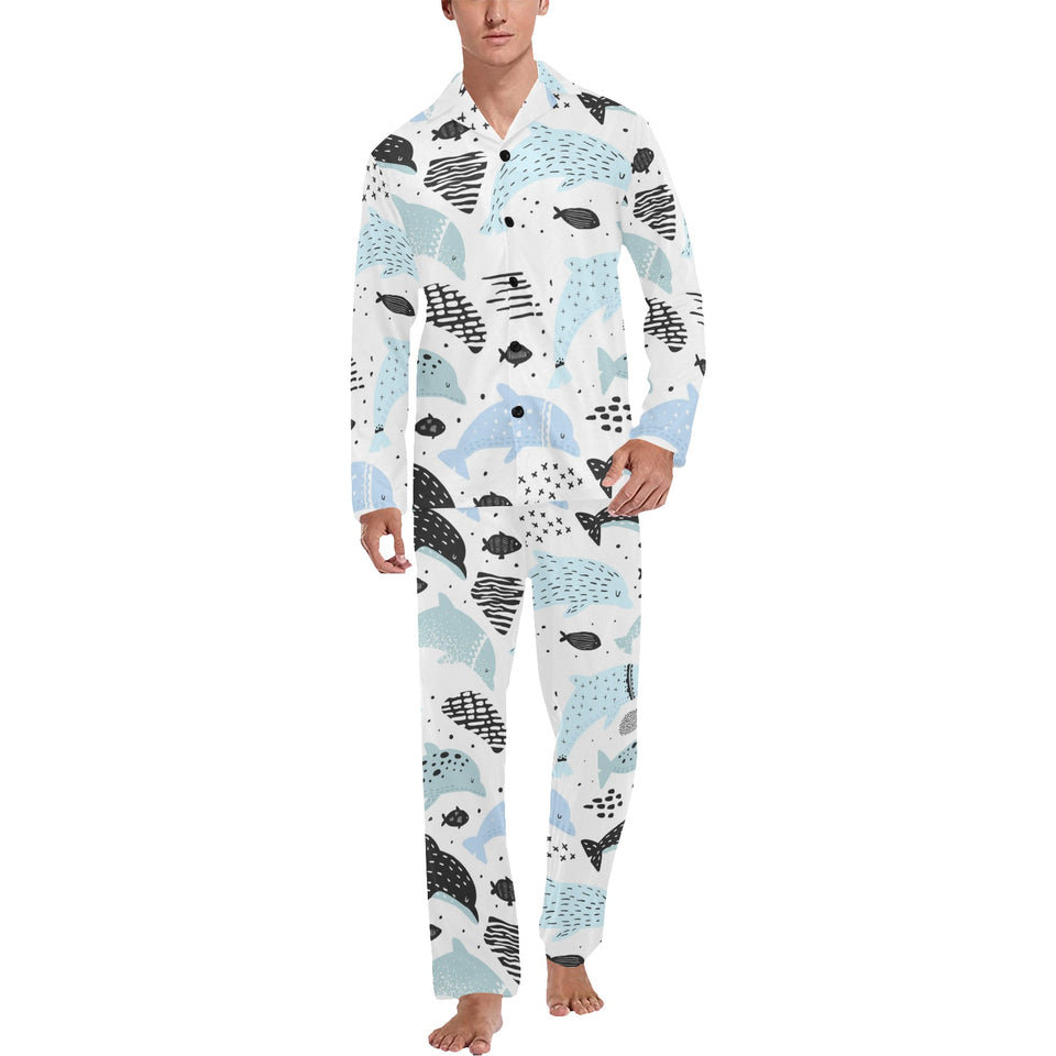 Cute dolphins Childish Style pattern Men's Long Pajama Set