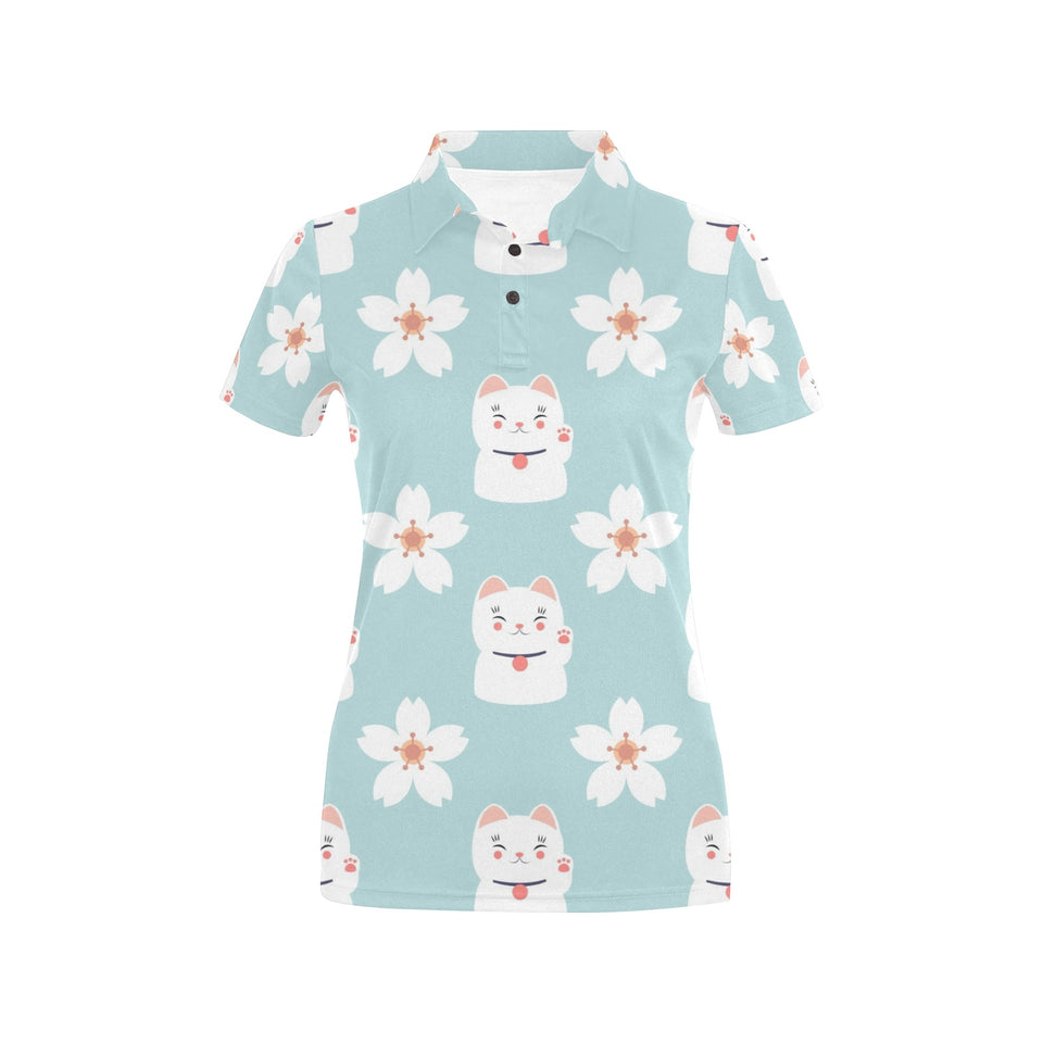 Maneki neko cat sakura Women's All Over Print Polo Shirt