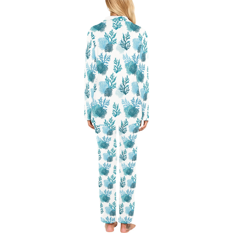 Coral Reef Pattern Print Design 04 Women's Long Pajama Set