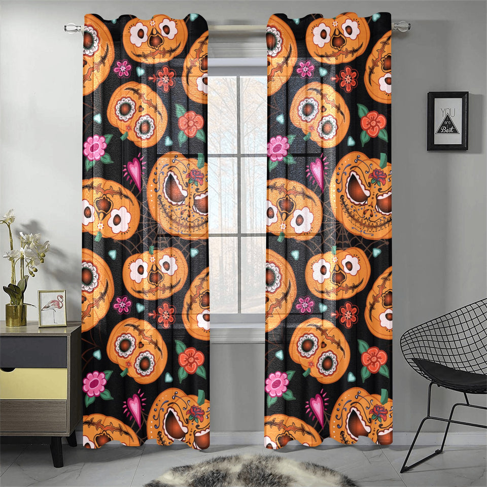 Pumpkin flowers spiderweb Halloween theme Gauze Curtain