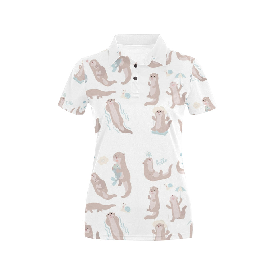 Cute sea otters pattern Women's All Over Print Polo Shirt