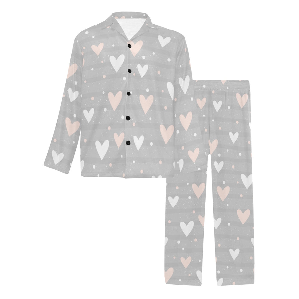 Heart pattern gray background Men's Long Pajama Set