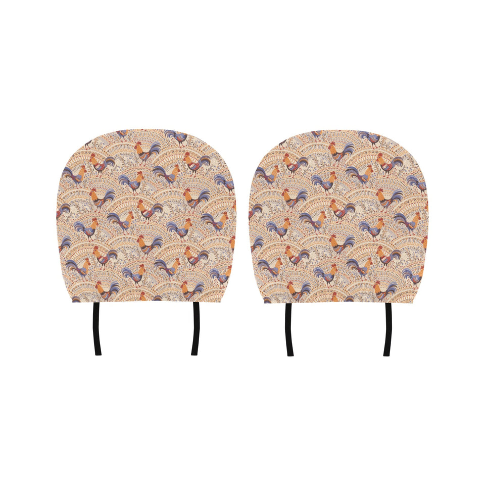 Cute rooster chicken cock floral ornament backgrou Car Headrest Cover
