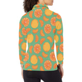 orange fruit pattern green background Women's Long Sleeve Polo Shirt