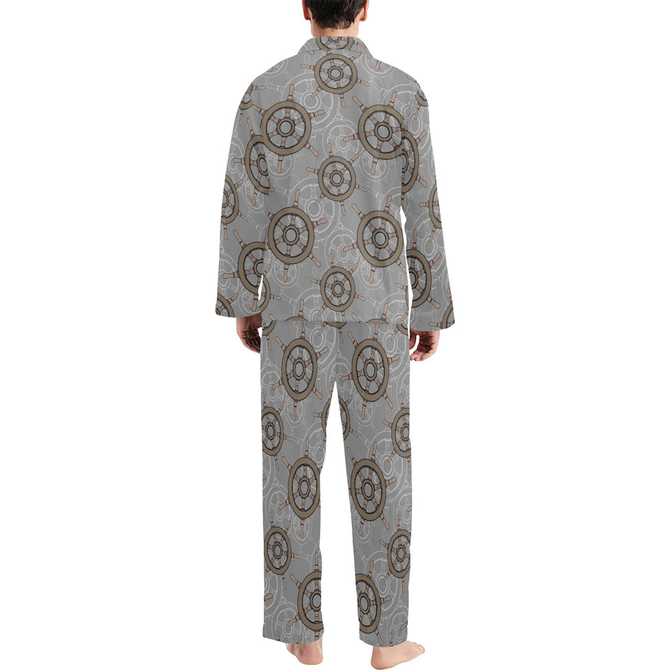 nautical wood steering wheel pattern Men's Long Pajama Set