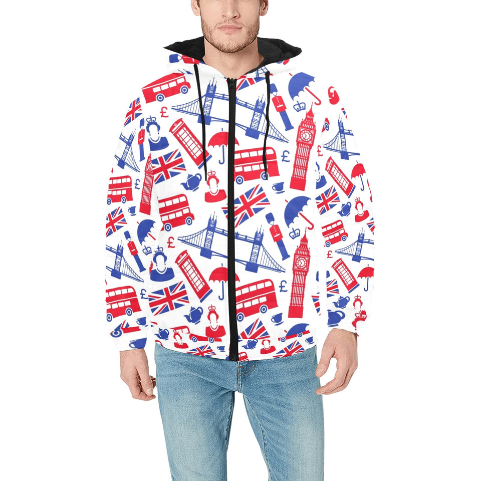 British Pattern Print Design 01 Men's Padded Hooded Jacket