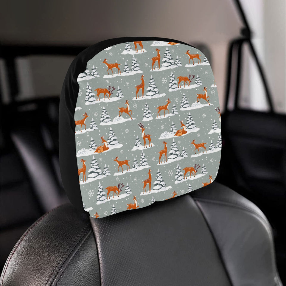 Beautiful deers Winter Christmas Car Headrest Cover
