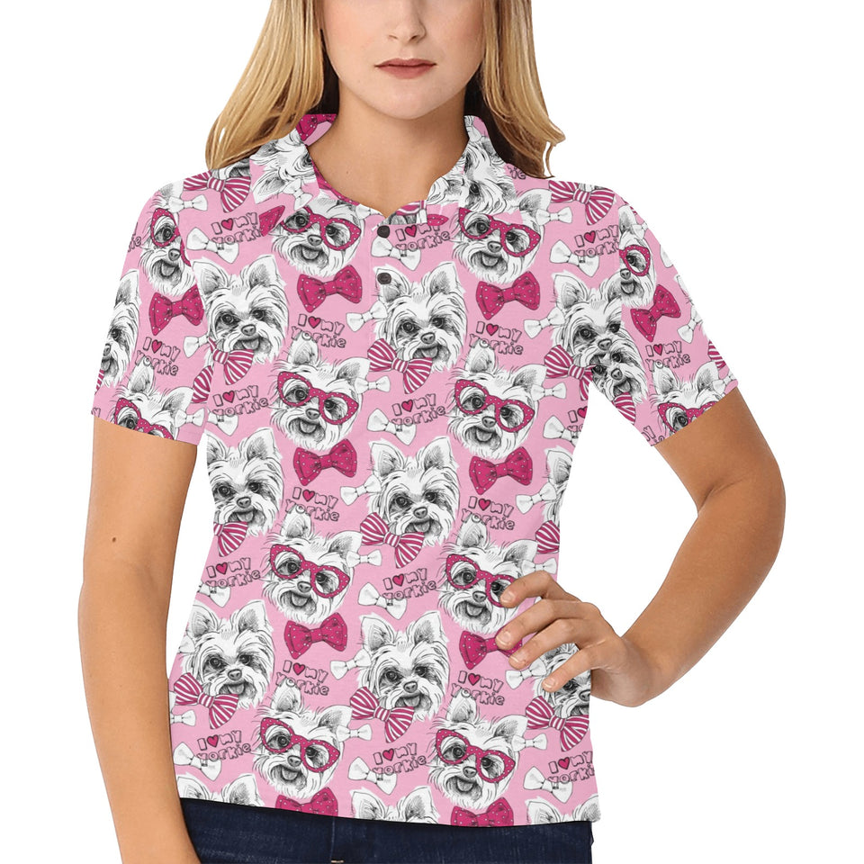 Yorkshire Terrier Pattern Print Design 03 Women's All Over Print Polo Shirt