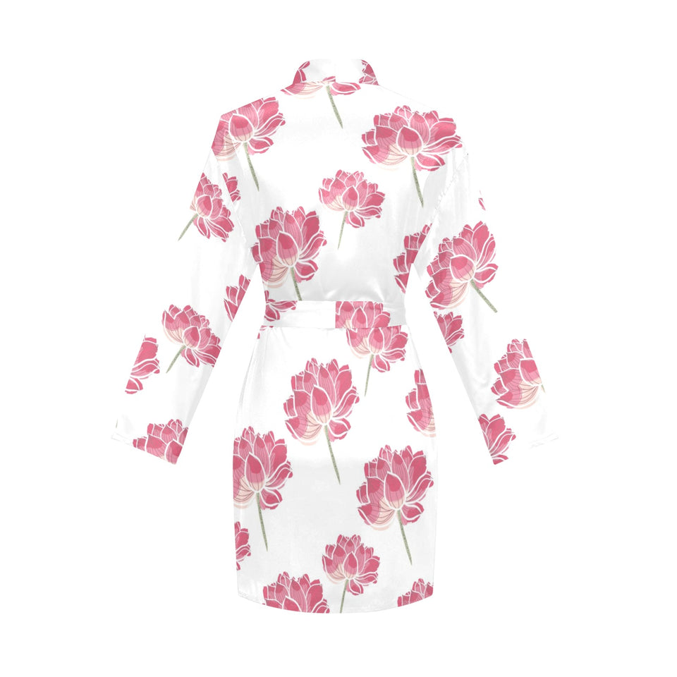 Pink lotus waterlily pattern Women's Long Sleeve Belted Night Robe