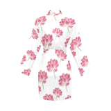 Pink lotus waterlily pattern Women's Long Sleeve Belted Night Robe