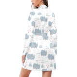 cute rhino heart pattern Women's Long Sleeve Belted Night Robe
