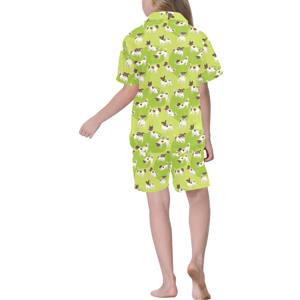 Jack Russel Pattern Print Design 01 Kids' Boys' Girls' V-Neck Short Pajama Set