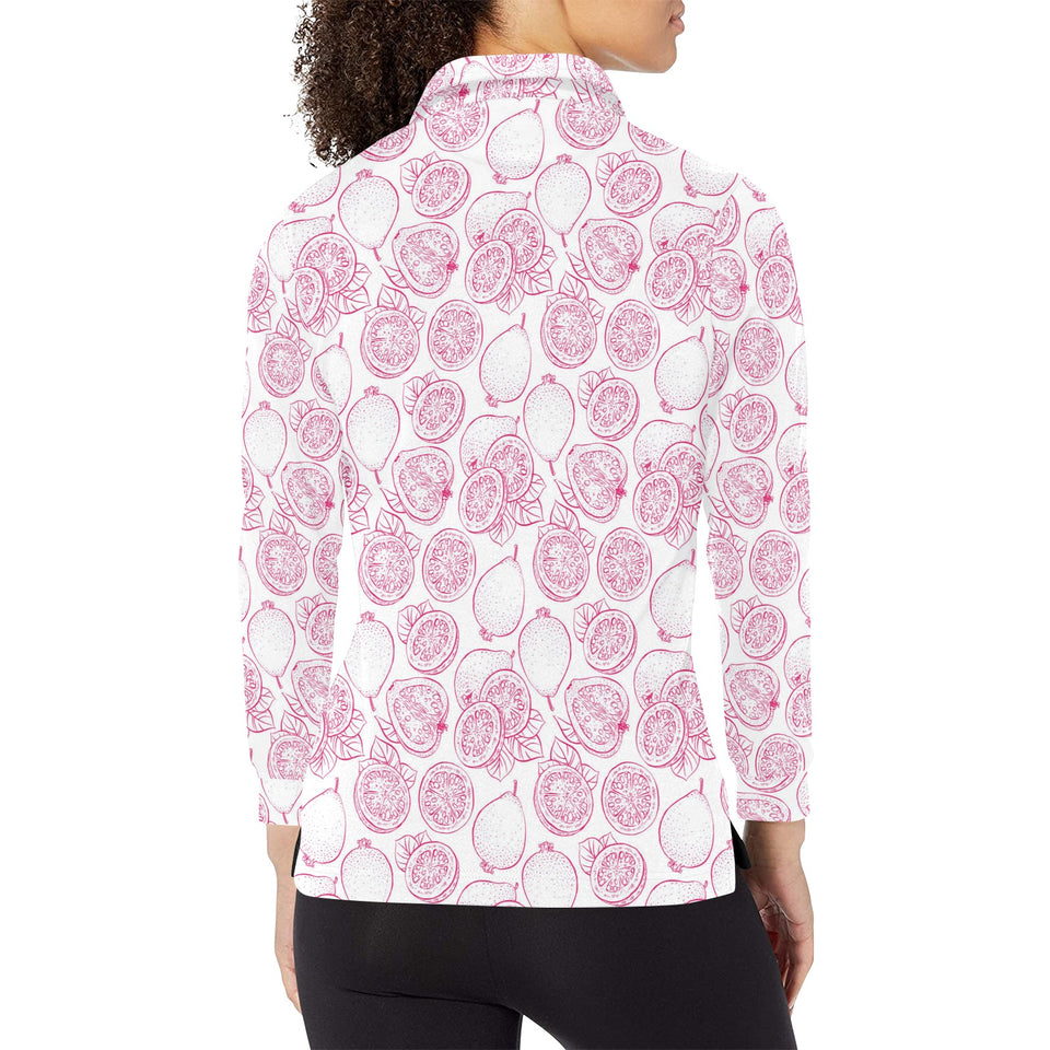 Sketch guava pattern Women's Long Sleeve Polo Shirt