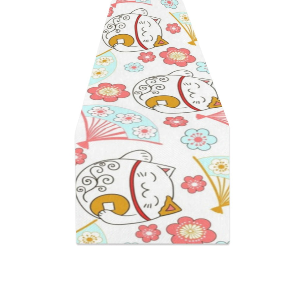 Maneki neko cat fan sakura Table Runner