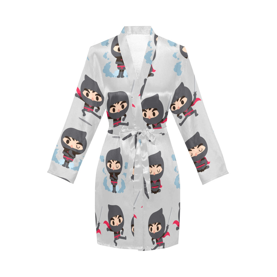 Cute ninja pattern Women's Long Sleeve Belted Night Robe